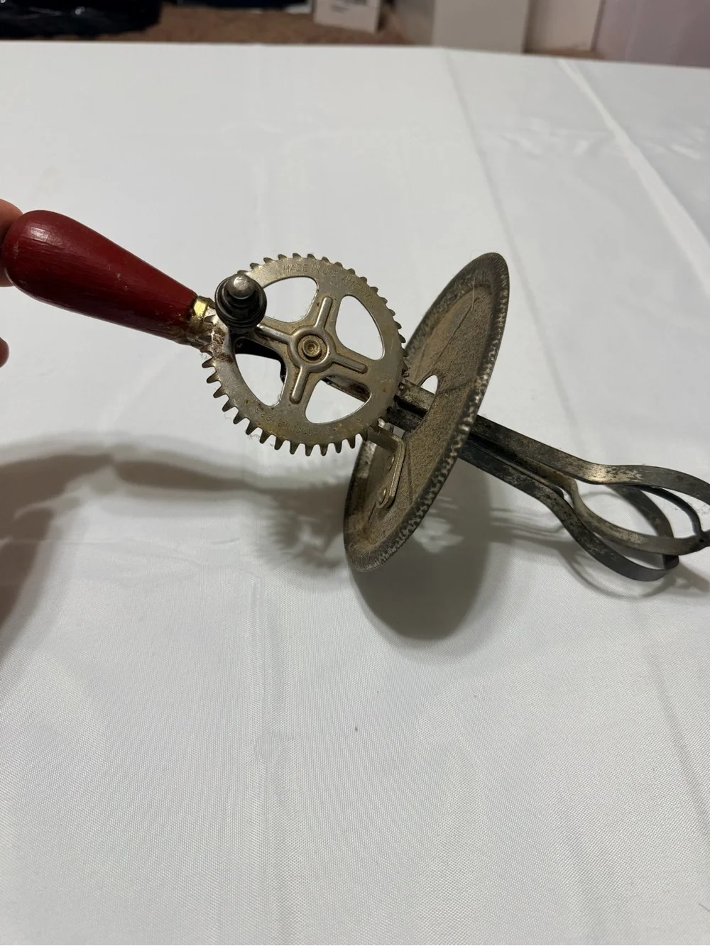 Antique Hand Crank mixer with Red Handle
